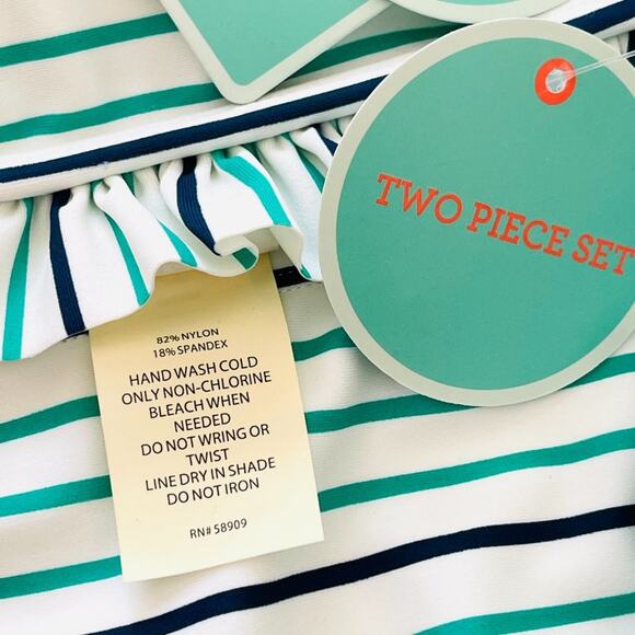 KIDS GIRLS Navy Blue Green Stripe Bikini Swim – Size 16 - Picture 3 of 4